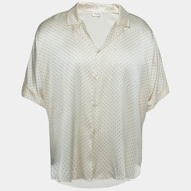 Pre Owned Saint Laurent Cream Stud Embellished Silk Satin Shirt 4XL