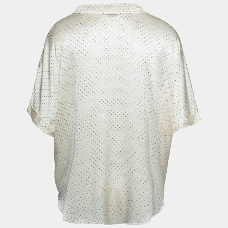 Pre Owned Saint Laurent Cream Stud Embellished Silk Satin Shirt 4XL
