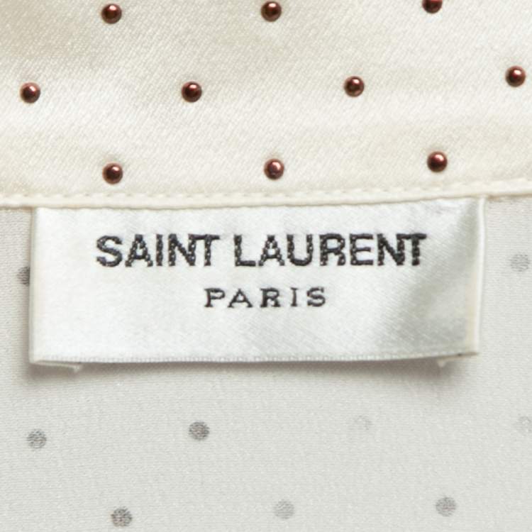 Pre Owned Saint Laurent Cream Stud Embellished Silk Satin Shirt 4XL