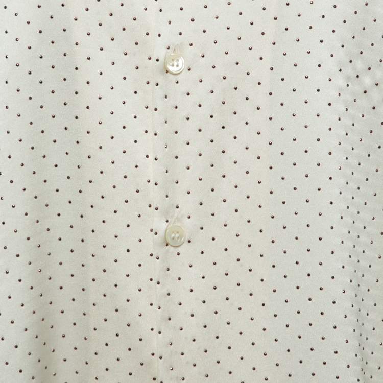 Pre Owned Saint Laurent Cream Stud Embellished Silk Satin Shirt 4XL