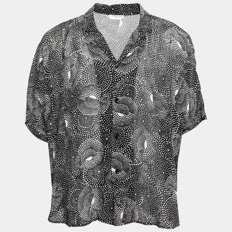 Pre Owned Saint Laurent Monochrome Spiral Printed Georgette Short Sleeve Shirt XXL