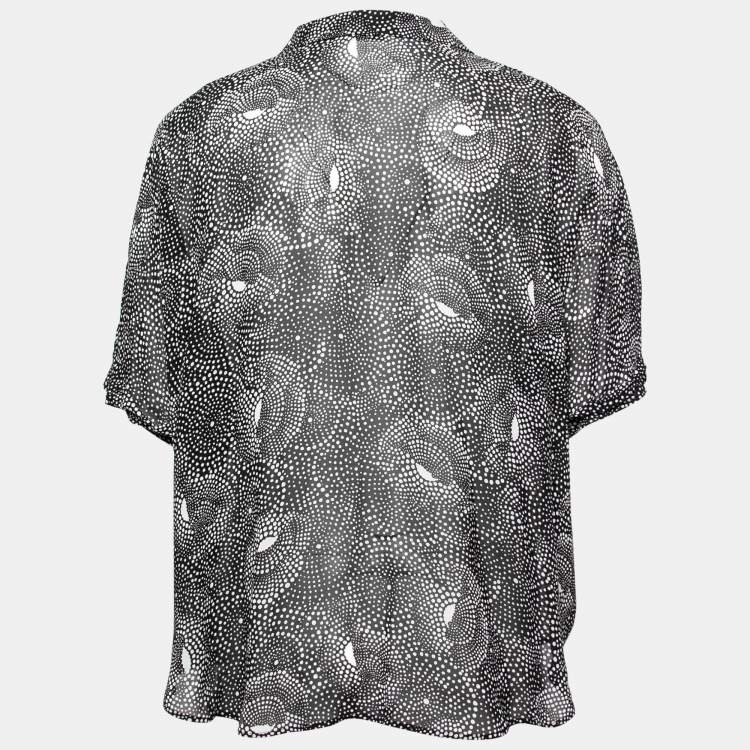 Pre Owned Saint Laurent Monochrome Spiral Printed Georgette Short Sleeve Shirt XXL