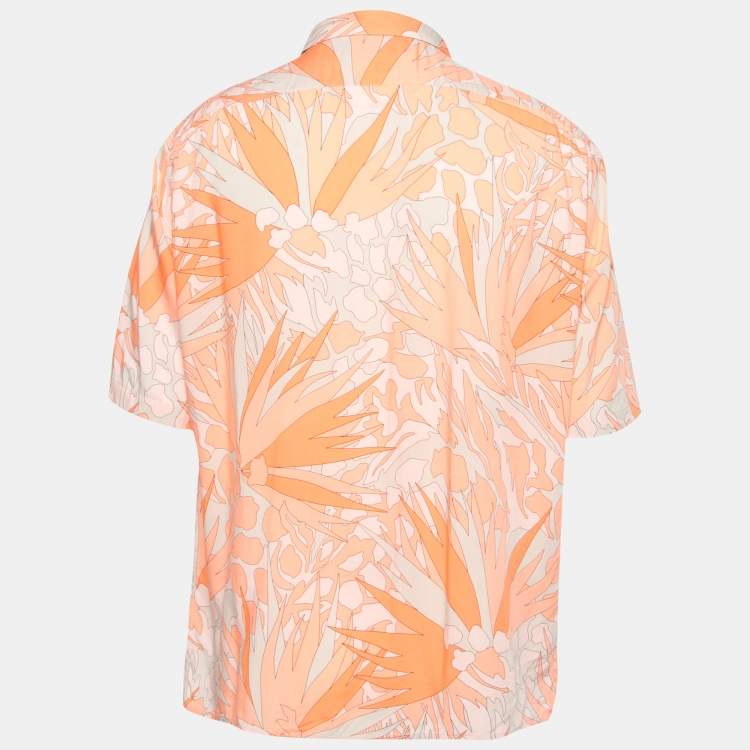 Pre Owned Saint Laurent Orange Printed Crepe Short Sleeve Shirt XXL