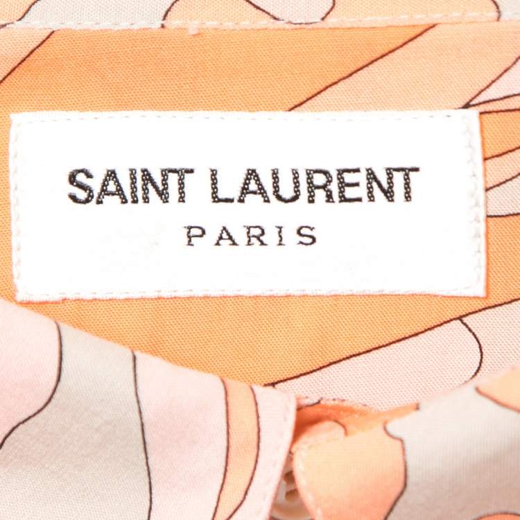 Pre Owned Saint Laurent Orange Printed Crepe Short Sleeve Shirt XXL