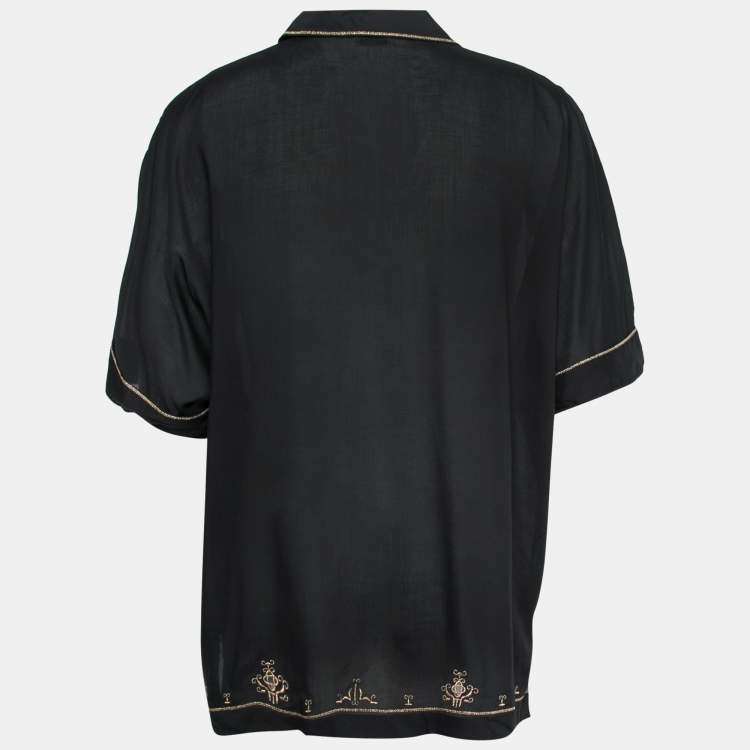 Pre Owned Saint Laurent Black Lamé Embroidered Short Sleeve Tunic XXXL