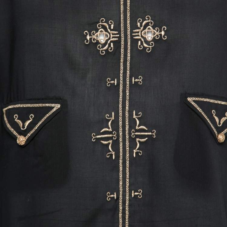 Pre Owned Saint Laurent Black Lamé Embroidered Short Sleeve Tunic XXXL