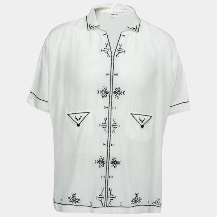 Pre Owned Saint Laurent White Cotton & Silk Embroidered Tunic XXL