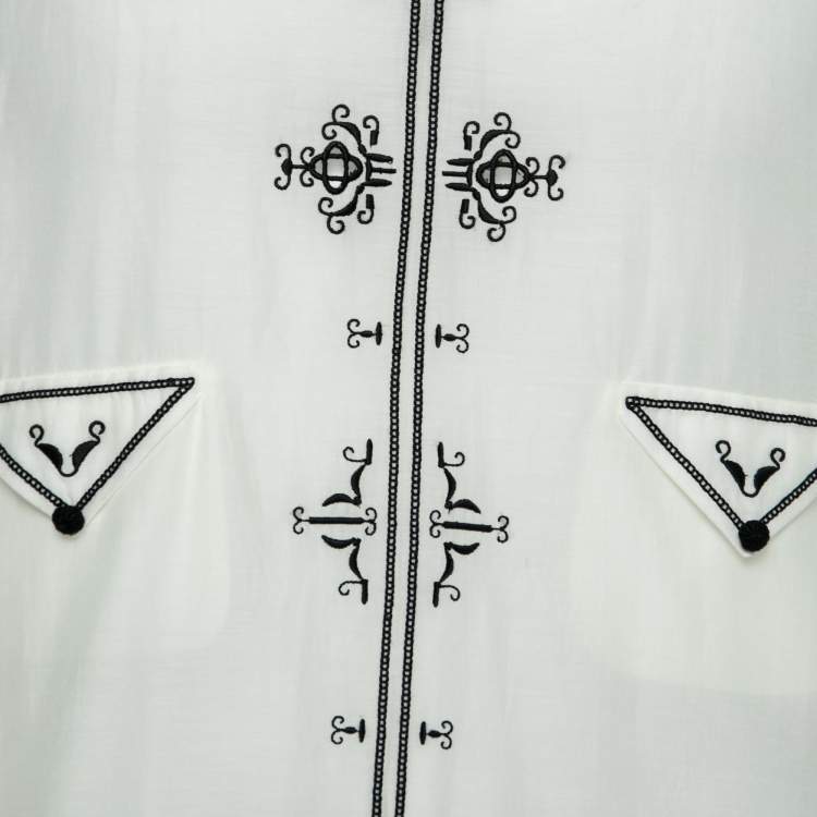 Pre Owned Saint Laurent White Cotton & Silk Embroidered Tunic XXL