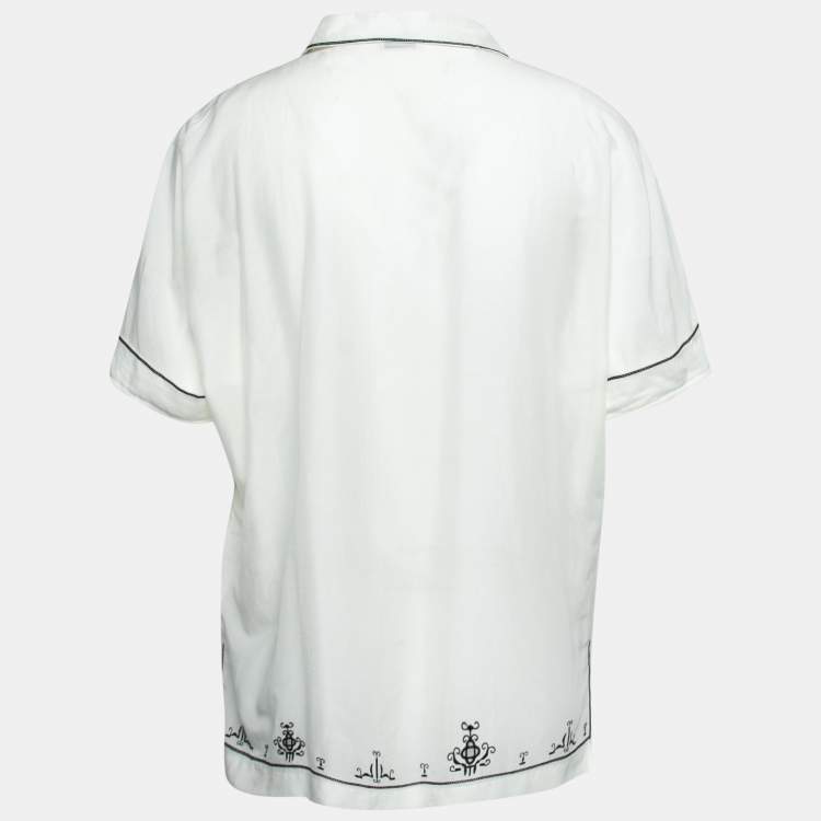 Pre Owned Saint Laurent White Cotton & Silk Embroidered Tunic XXL