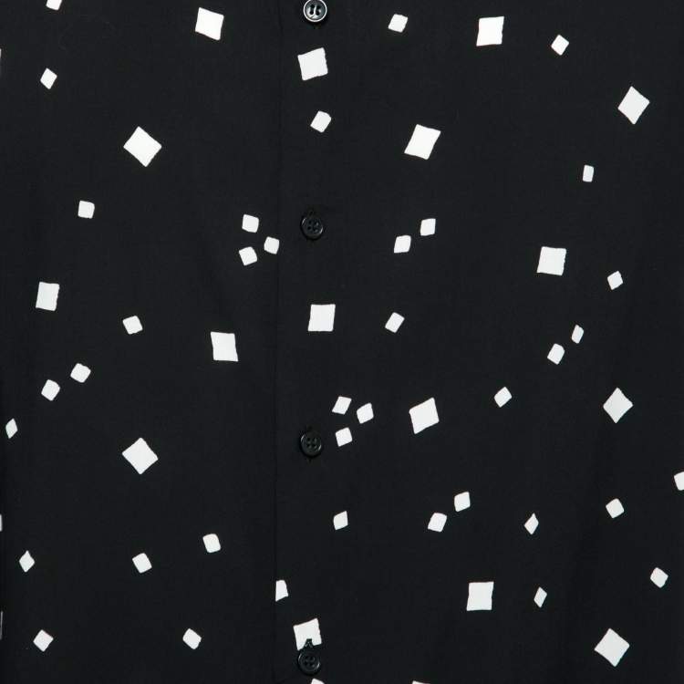 Pre Owned Saint Laurent Black Printed Jersey Button Front Short Sleeve Shirt 4XL