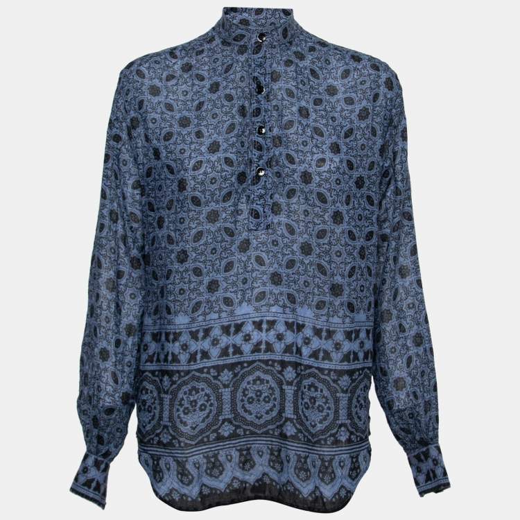 Pre Owned Saint Laurent Blue Printed Wool & Silk Long Sleeve Tunic S