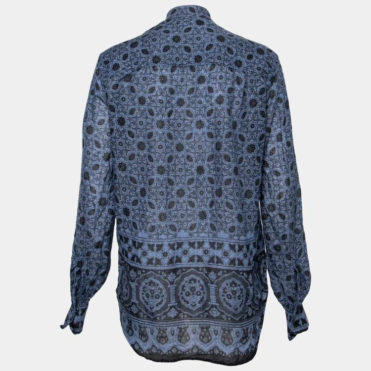 Pre Owned Saint Laurent Blue Printed Wool & Silk Long Sleeve Tunic S