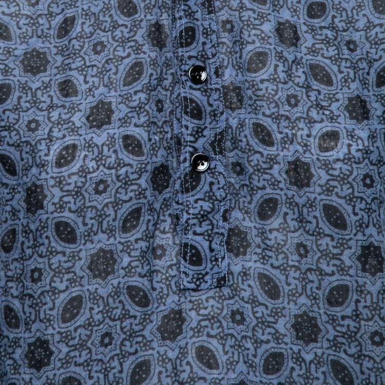 Pre Owned Saint Laurent Blue Printed Wool & Silk Long Sleeve Tunic S