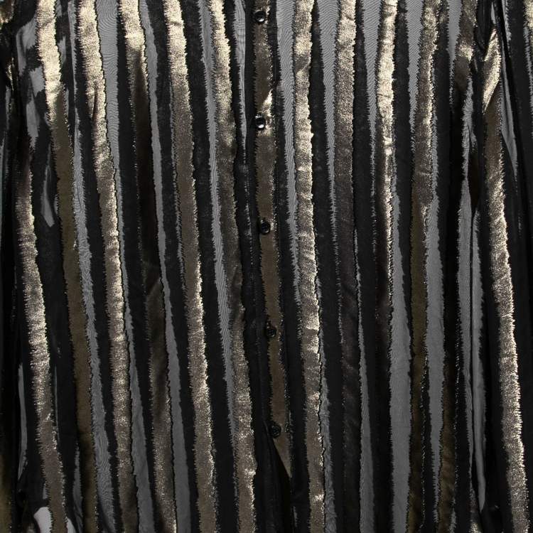 Pre Owned Saint Laurent Black Lurex Striped Silk Button Front Sheer Shirt XL