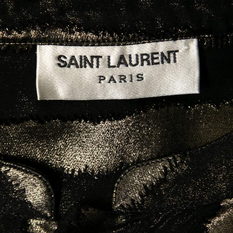 Pre Owned Saint Laurent Black Lurex Striped Silk Button Front Sheer Shirt XL