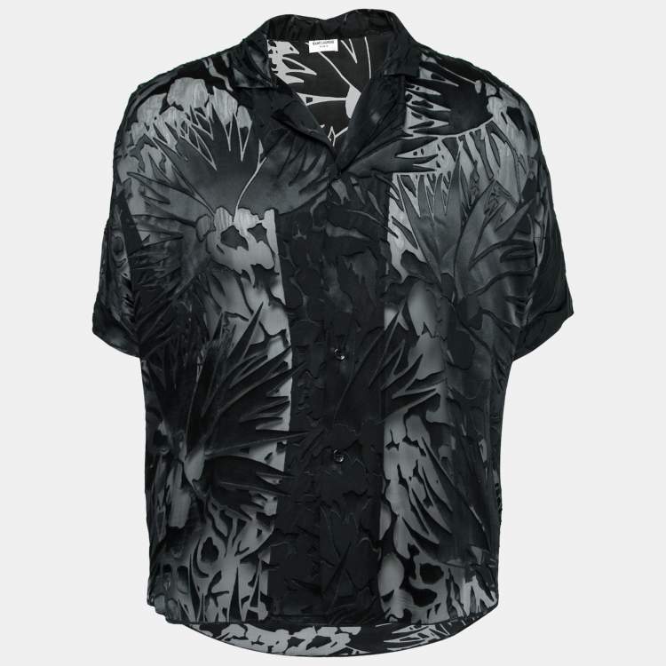Pre Owned Saint Laurent Black Floral Devoré Silk Sheer Button Front Shirt XL