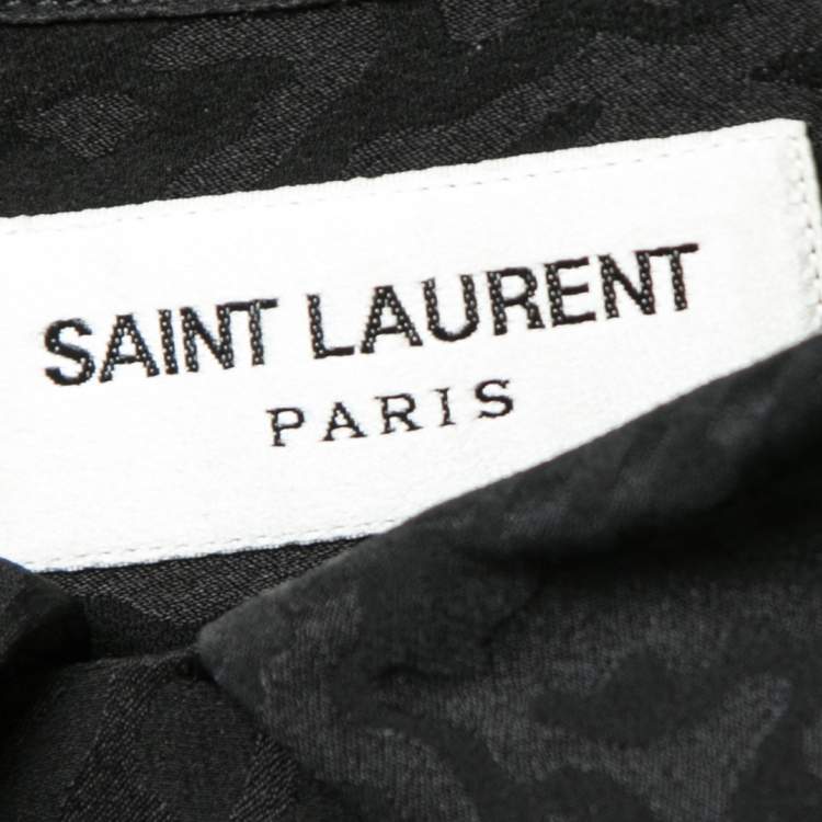 Pre Owned Saint Laurent Black Patterned Silk Short Sleeve Button Front Shirt XXXL