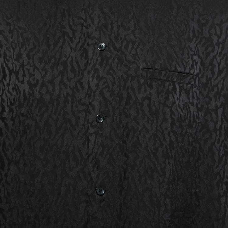 Pre Owned Saint Laurent Black Patterned Silk Short Sleeve Button Front Shirt XXXL