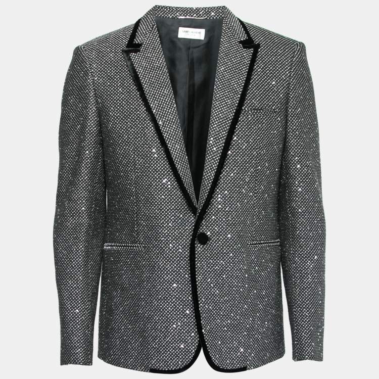 Pre Owned Saint Laurent Black Knit Wool Sequin Jackets L