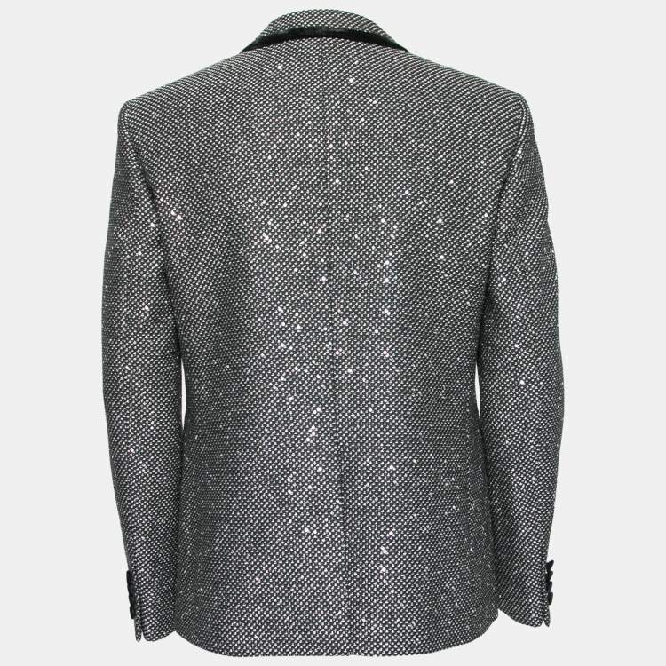 Pre Owned Saint Laurent Black Knit Wool Sequin Jackets L