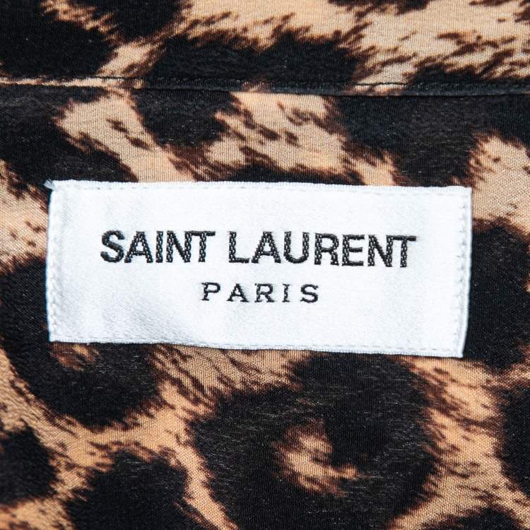 Pre Owned Saint Laurent Brown Leopard Print Oversized Shirt XS