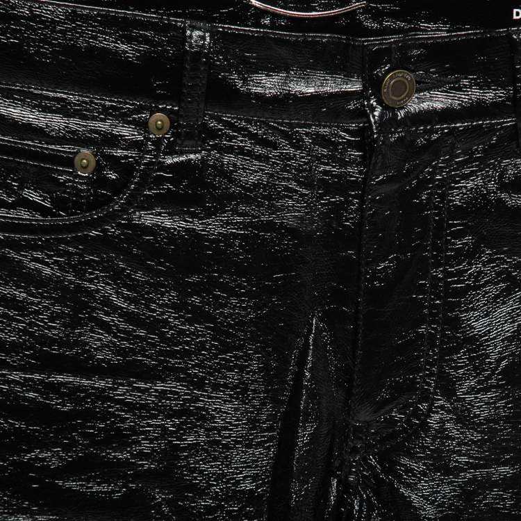 Pre Owned Saint Laurent Black Vinyl Faux Leather Trousers M