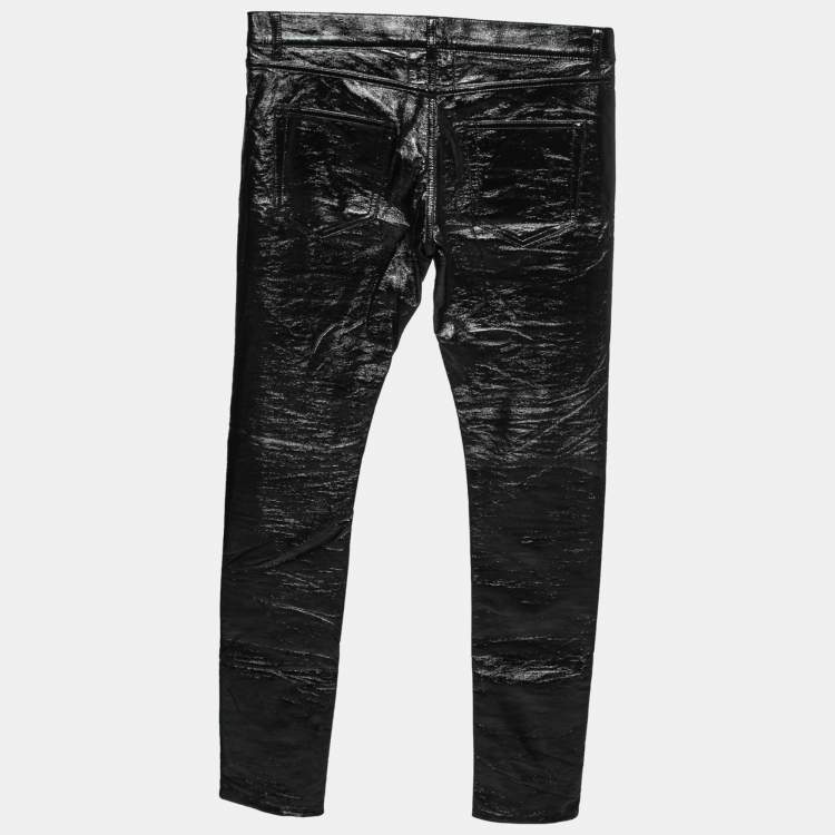 Pre Owned Saint Laurent Black Vinyl Faux Leather Trousers M