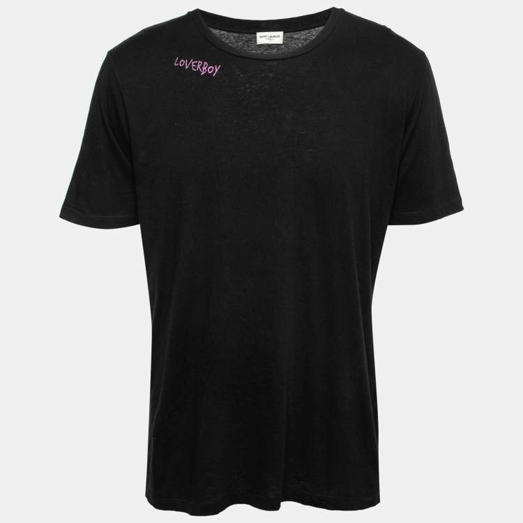 Pre Owned Saint Laurent Black Cotton Lover Boy Print Short Sleeve T-Shirt M