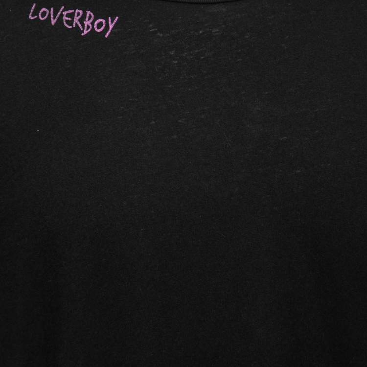 Pre Owned Saint Laurent Black Cotton Lover Boy Print Short Sleeve T-Shirt M