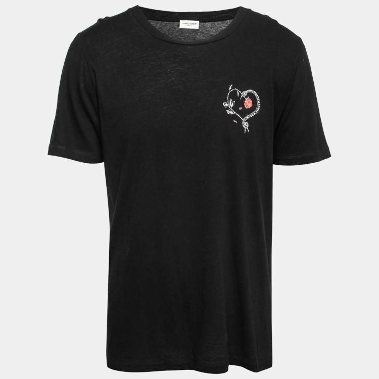 Pre Owned Saint Laurent Black Cotton Printed Short Sleeve T-Shirt M