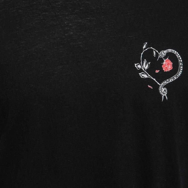 Pre Owned Saint Laurent Black Cotton Printed Short Sleeve T-Shirt M
