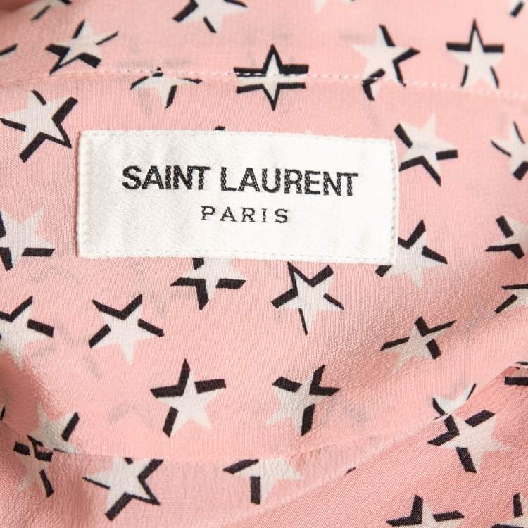 Pre Owned Saint Laurent Pink Star Printed Silk Shirt L