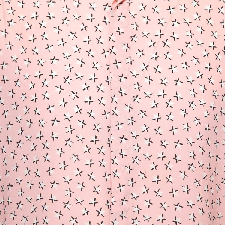 Pre Owned Saint Laurent Pink Star Printed Silk Shirt L