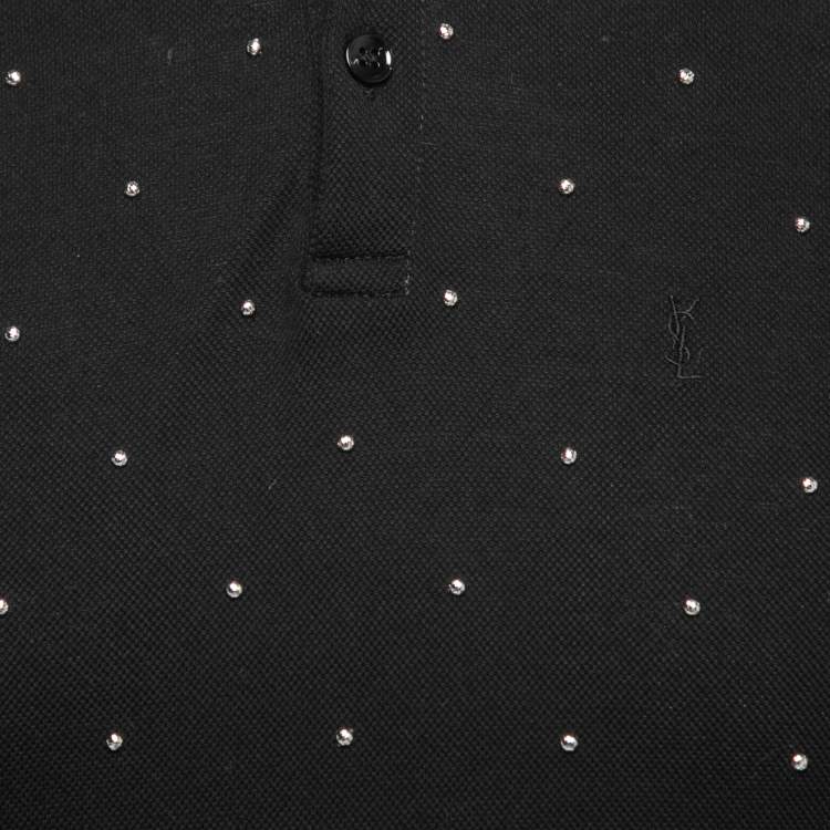 Pre Owned Saint Laurent Paris Black Cotton Pique Stud Embellished Polo T-Shirt S