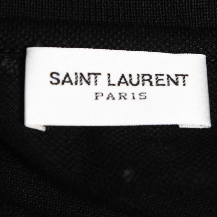 Pre Owned Saint Laurent Paris Black Cotton Pique Stud Embellished Polo T-Shirt S