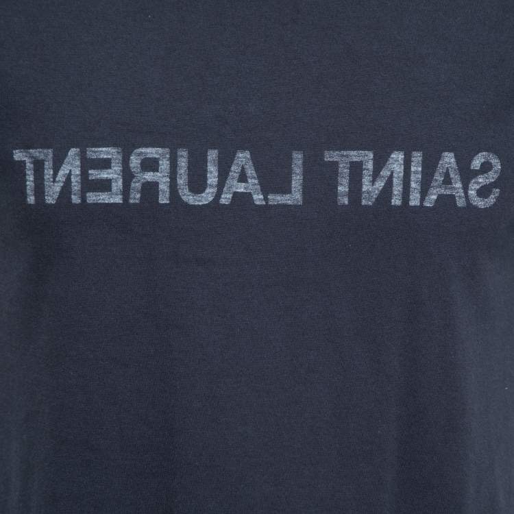 Pre Owned Saint Laurent Cotton Navy Blue Logo Printed Short Sleeve T-Shirt S
