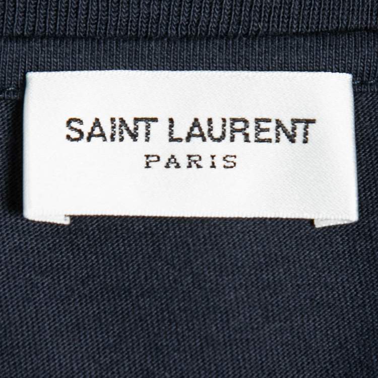 Pre Owned Saint Laurent Cotton Navy Blue Logo Printed Short Sleeve T-Shirt S