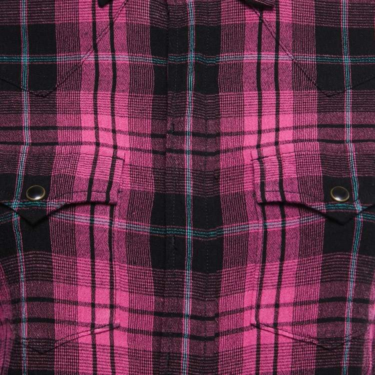 Pre Owned Saint Laurent Paris Pink Checked Linen Flannel Shirt S