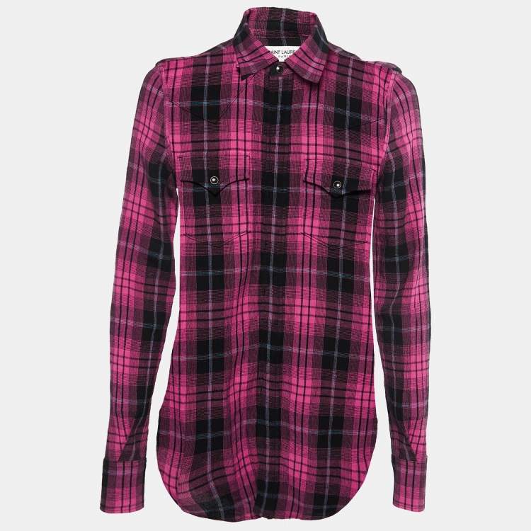 Pre Owned Saint Laurent Paris Pink Checked Linen Flannel Shirt S