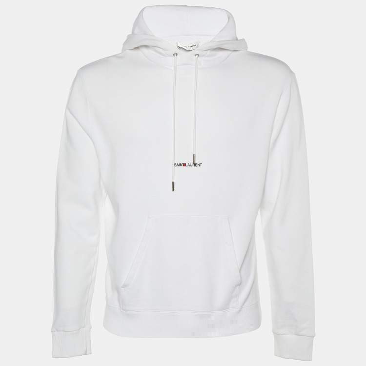 Pre Owned Saint Laurent White Cotton Knit Hoodie XS