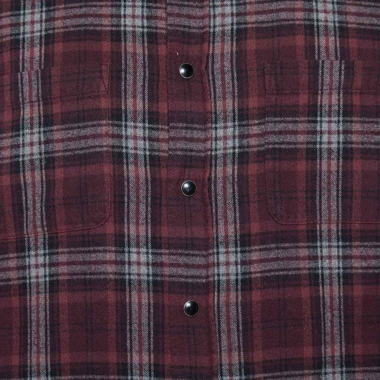 Pre Owned Saint Laurent Burgundy Checked Cotton Button Front Shirt S