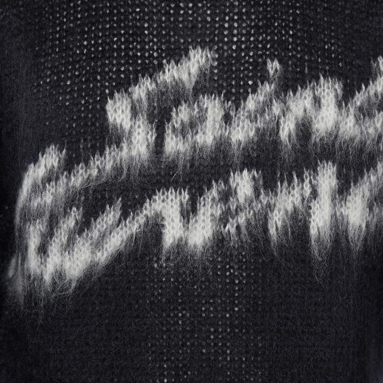 Pre Owned Saint Laurent Black Logo Printed Mohair Knit Sweater S