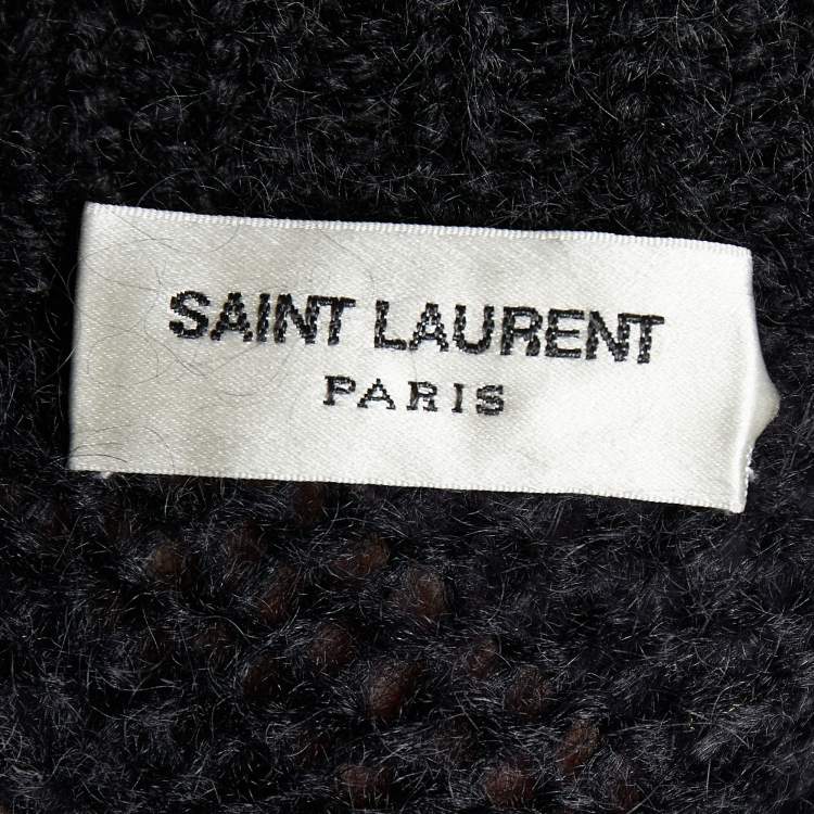 Pre Owned Saint Laurent Black Logo Printed Mohair Knit Sweater S