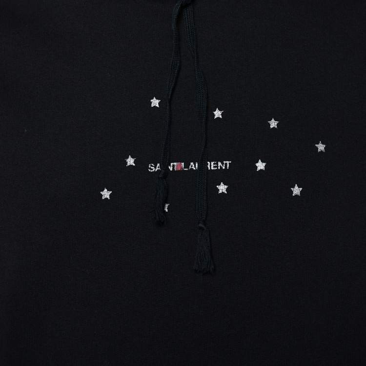 Pre Owned Saint Laurent Black Stars Archive Logo Printed Cotton Knit Hoodie S