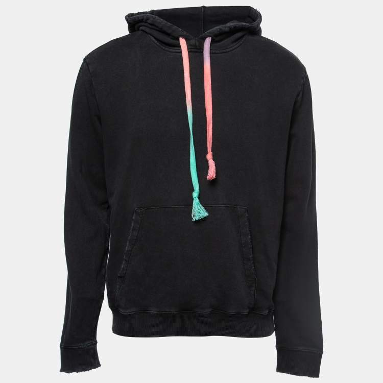 Pre Owned Saint Laurent Paris Dark Grey Cotton Raw Trimmed Hoodie L
