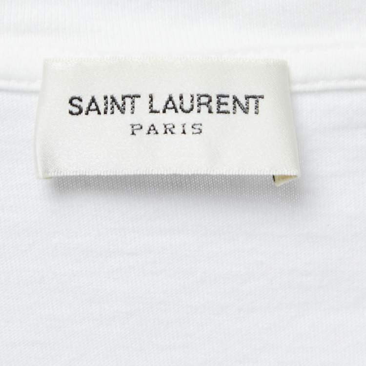Pre Owned Saint Laurent Paris White Jersey Logo Heart Print T-Shirt M