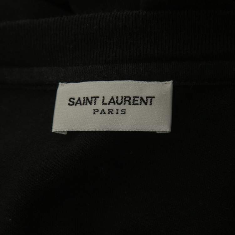 Pre Owned Saint Laurent Paris Black Signature Print Cotton Crew Neck T-Shirt S