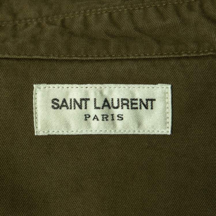 Pre Owned Saint Laurent Paris Green Stonewashed Cotton Western Shirt M
