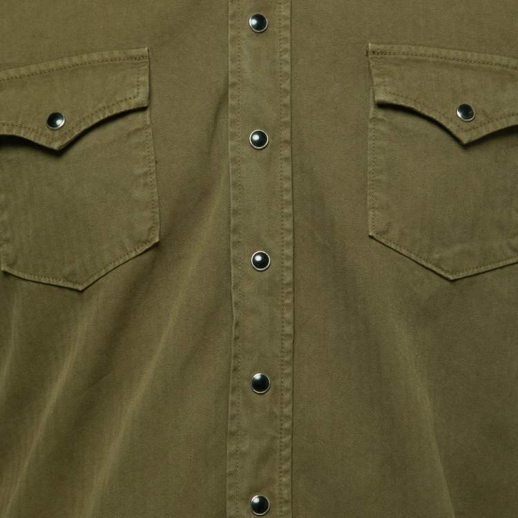 Pre Owned Saint Laurent Paris Green Stonewashed Cotton Western Shirt M