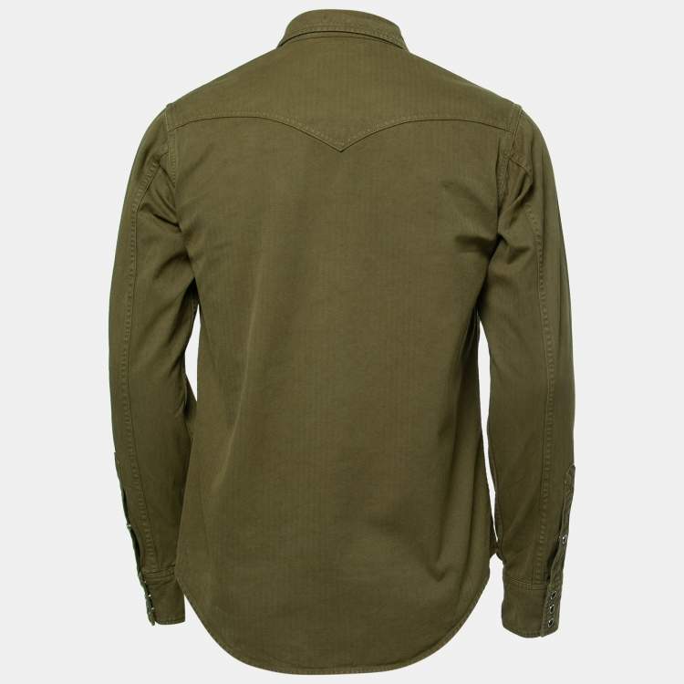 Pre Owned Saint Laurent Paris Green Stonewashed Cotton Western Shirt M